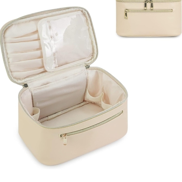 Handbags - Cream Travel Jewelry Organizer Bag with Gold Zipper